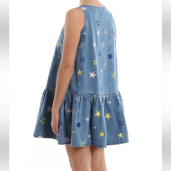 LOVE MOSCHINO Women’s Flounced Embroidered Sleeveless Denim Dress Sz 4 Girly - Picture 3 of 13